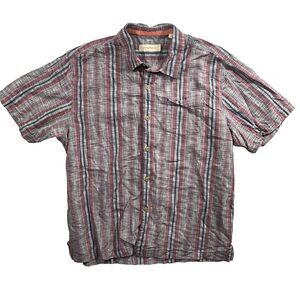 Tommy Bahama Men’s XL Short Sleeve Button Up Shirt Silk Madras Cotton Blue Red